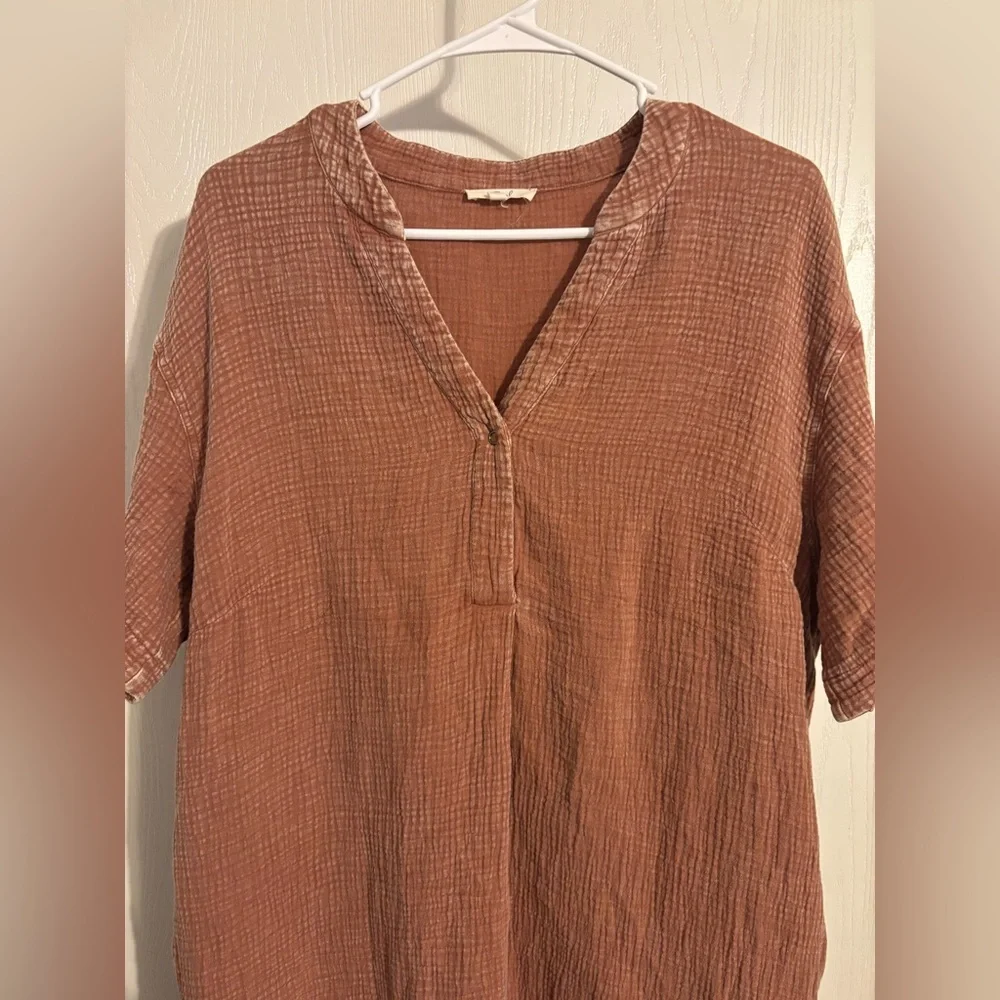 Easel Mineral washed Colton Gauze terracotta midi dress Lg - Picture 2 of 6